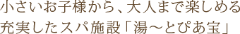 小さいお子様から、大人まで楽しめる充実したスパ施設「湯〜とぴあ宝」